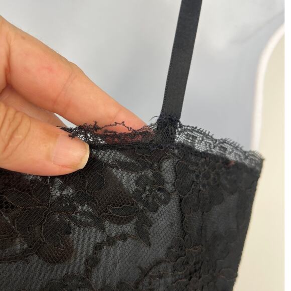 Vintage 90s Vanity Fair Basque Waist Slip Dress Sz S Y2K Black Lace Whimsigoth - Picture 9 of 12